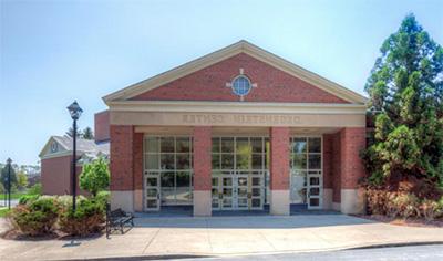 Front of Degenstein Campus Center entrance for the box office of Degenstein Center Theater.